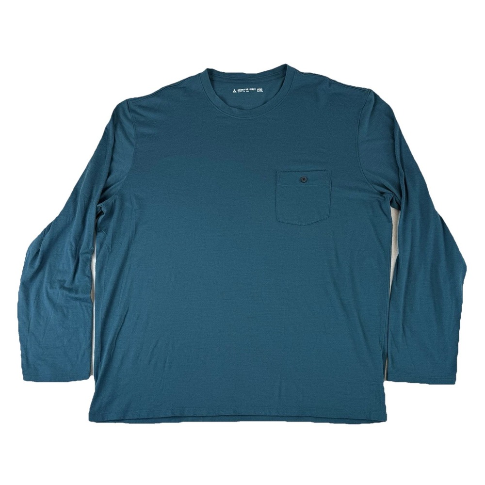 American‎ Giant Merino Wool Blend Men's XXL 2XL One Pocket Tee Long Sleeve Teal